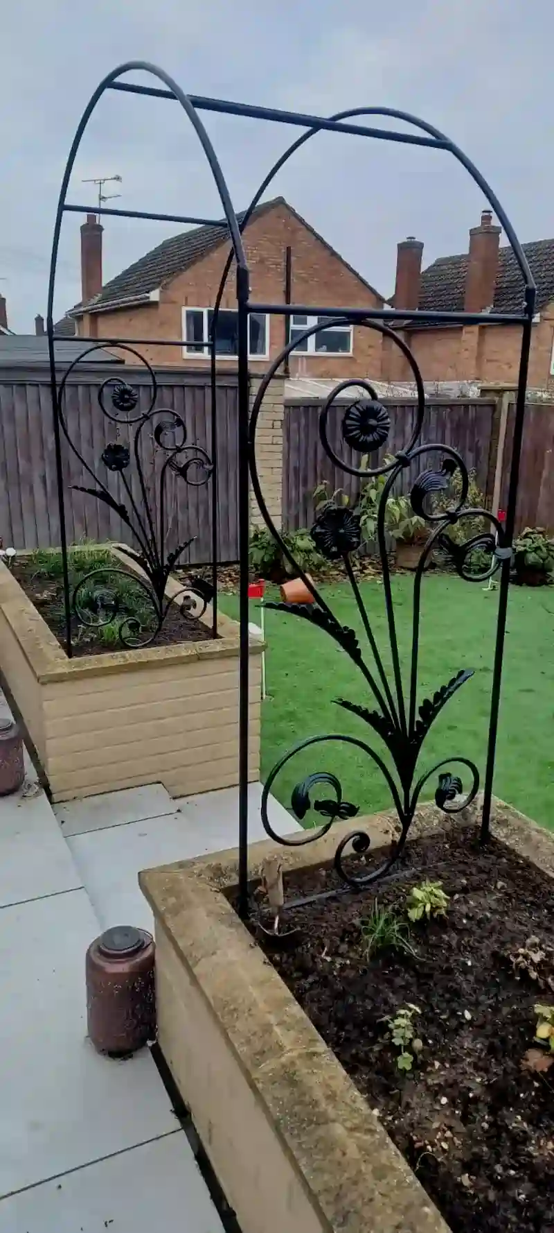 Bespoke metal garden archway powder coated black, domestic metalwork by Powderplus Ltd Suffolk